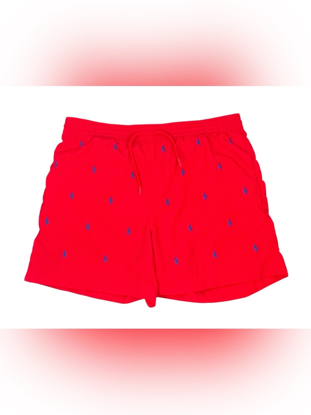Polo Ralph Lauren Traveler Red Swim Trunk Blue Embroidered Pony All Over Men L